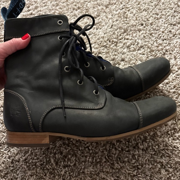 John Fluevog 240 Wagons Mateo oval  Toe Mens Black tie Hight  Boots US 10.5 - Picture 4 of 13